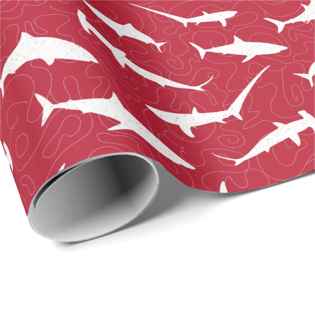 Blood Red and White Shark Print Wrapping Paper (Roll Corner)
