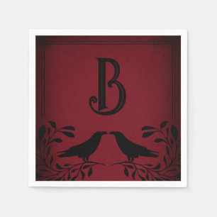 Blood Red Black Raven Monogram Goth Wedding Napkins