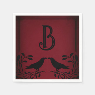 Blood Red Black Raven Monogram Goth Wedding Napkins