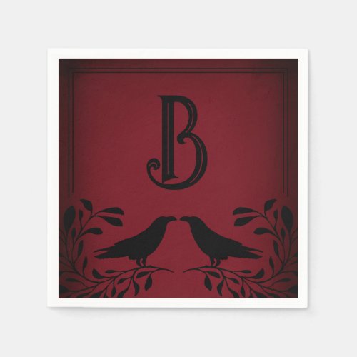Blood Red Black Raven Monogram Goth Wedding Napkins