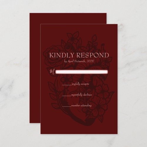 Blood Red Blooming Heart Elegant Gothic Wedding RSVP Card