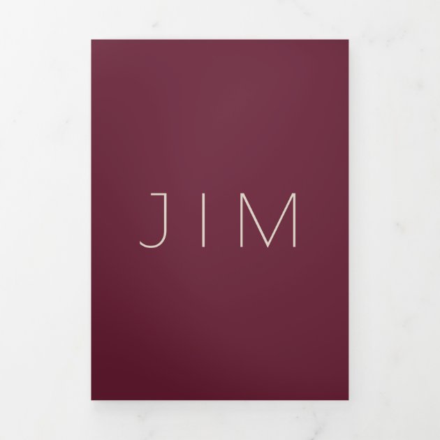 Blood Red Burgundy Formal minimal Wedding Tri-Fold Card