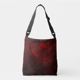 Blood Red Circuit Board Pattern on Grunge Texture Crossbody Bag