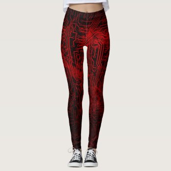 Blood Red Circuit Board Veins Leggings by bexilla at Zazzle