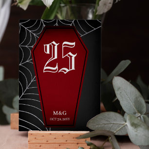 Blood Red Coffin Spiderweb Goth Wedding Table Number