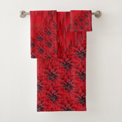 Blood red dahlias in gothic style bath towel set