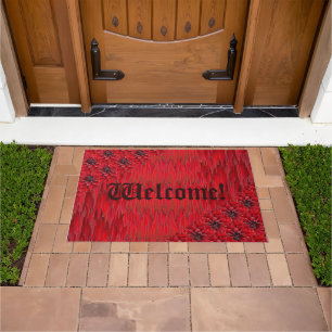 Blood red dahlias in gothic style doormat