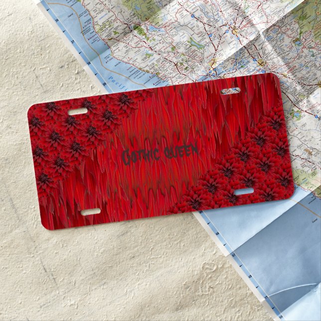 Blood red dahlias in gothic style -  license plate (In Situ)