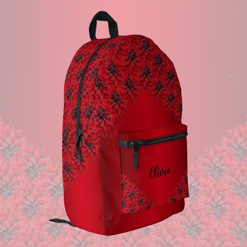 Blood red dahlias in gothic style personalizable  printed backpack