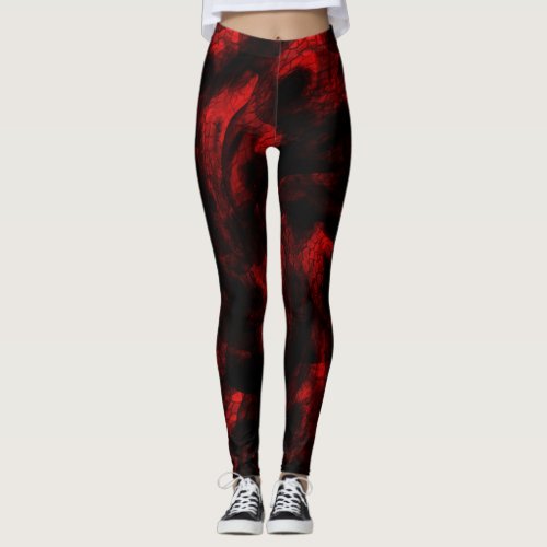 Blood Red Dragon Scales On Black Leggings