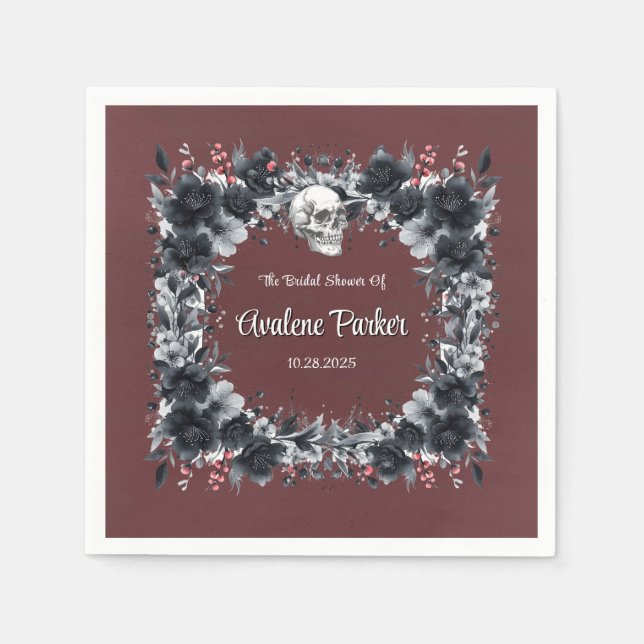 Blood Red Gothic Black Floral Bridal Shower Napkins (Front)