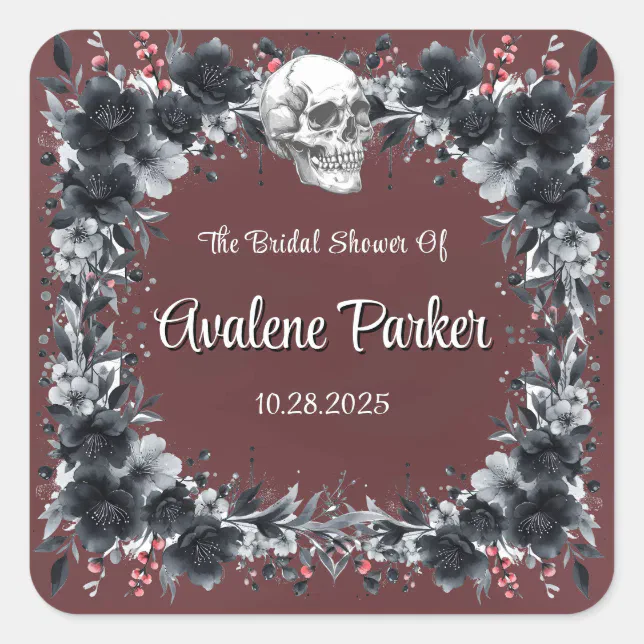 Blood Red Gothic Black Floral Bridal Shower Square Sticker | Zazzle