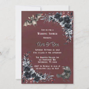 Blood Red Gothic Black Floral Couples Shower Invitation