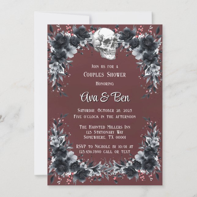 Blood Red Gothic Black Floral Couples Shower Invitation (Front)