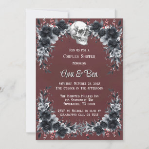 Blood Red Gothic Black Floral Couples Shower Invitation