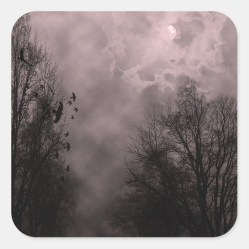 Blood Red Haunted Sky with Ravens Square Sticker