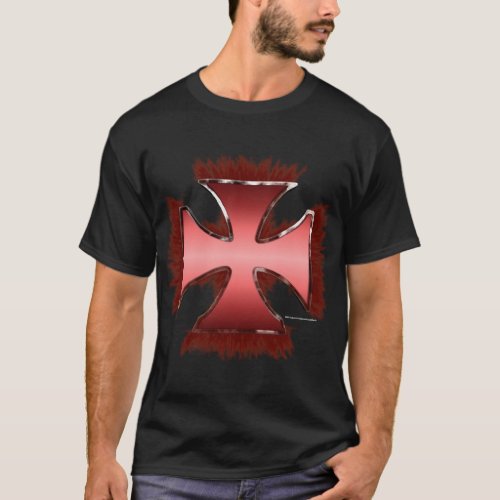 Blood Red Iron Cross Mens Dark T_Shirt