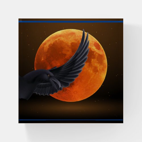  Blood Red Moon Black Raven   Paperweight