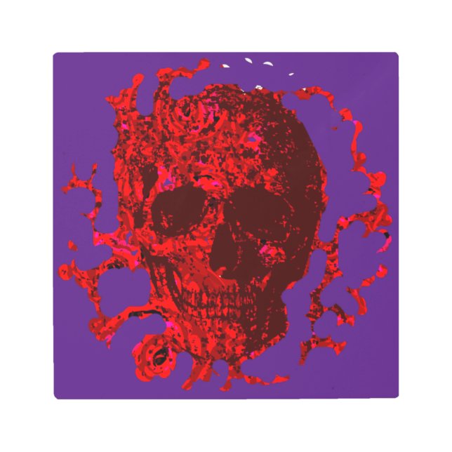 Blood Red Rose Skull Carved -  Metal Print (Front)