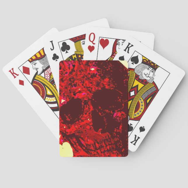 Blood Red Rose Skull Carved -  Poker Cards (Back)