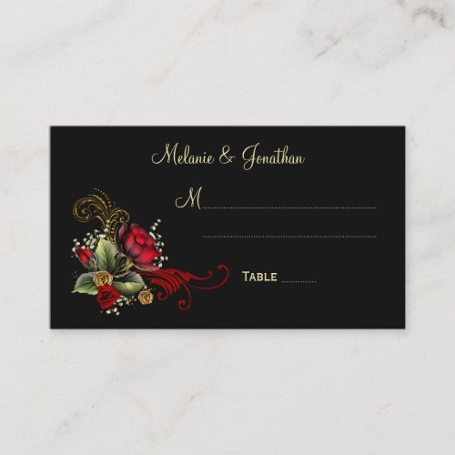 Blood Red Roses Baby's Breath Ribbons Place Cards Business Card Template
