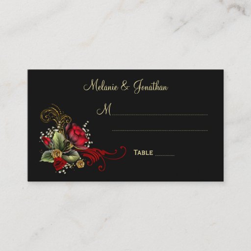 Customizable Blood Red Roses Baby's Breath Ribbons Place Cards Business Card Template