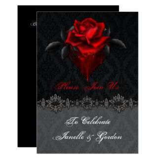 Blood Red Roses Black Damask Reception Only Card