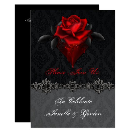 Blood Red Roses Black Damask Reception Only Invitation