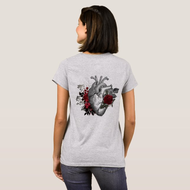 Blood red roses with vintage heart    T-Shirt (Back Full)