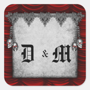 Blood Red Silk and Skulls Gothic Wedding Square Sticker