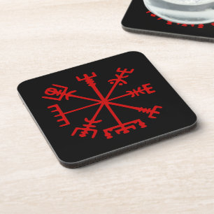 Blood Red Vegvísir (Viking Compass) Beverage Coaster