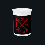 Blood Red Vegvísir (Viking Compass) Beverage Pitcher<br><div class="desc">Vegvísir (Viking Compass) / Nordic Symbols. If this sign is carried, one will never lose one's way in storms or bad weather, even when the way is not known. Globe Trotters specialises in idiosyncratic imagery from around the globe. Here you will find unique Greeting Cards, Postcards, Posters, Mousepads and more....</div>