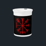 Blood Red Vegvísir (Viking Compass) Beverage Pitcher<br><div class="desc">Vegvísir (Viking Compass) / Nordic Symbols. If this sign is carried, one will never lose one's way in storms or bad weather, even when the way is not known. Globe Trotters specialises in idiosyncratic imagery from around the globe. Here you will find unique Greeting Cards, Postcards, Posters, Mousepads and more....</div>