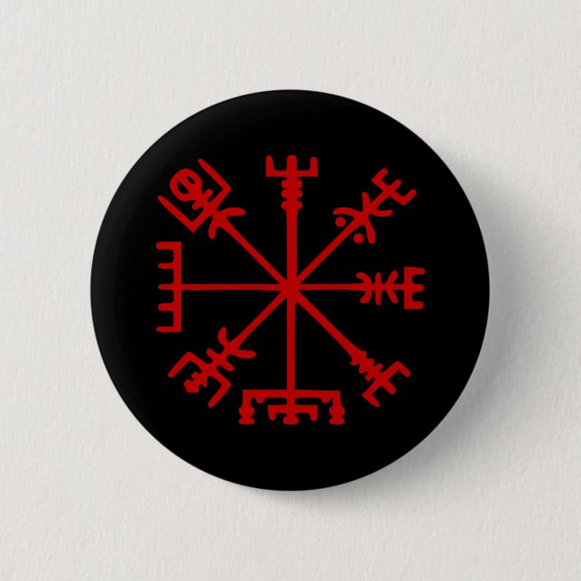Blood Red Vegvísir (Viking Compass) Button (Front)