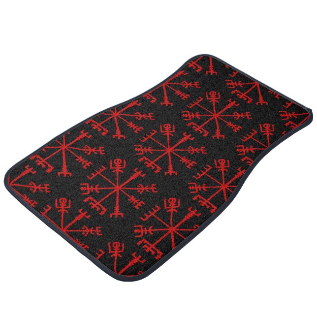 Blood Red Vegvísir (Viking Compass) Car Floor Mat (Angled)