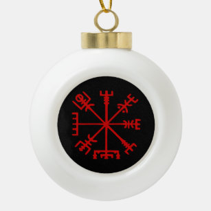 Blood Red Vegvísir (Viking Compass) Ceramic Ball Christmas Ornament