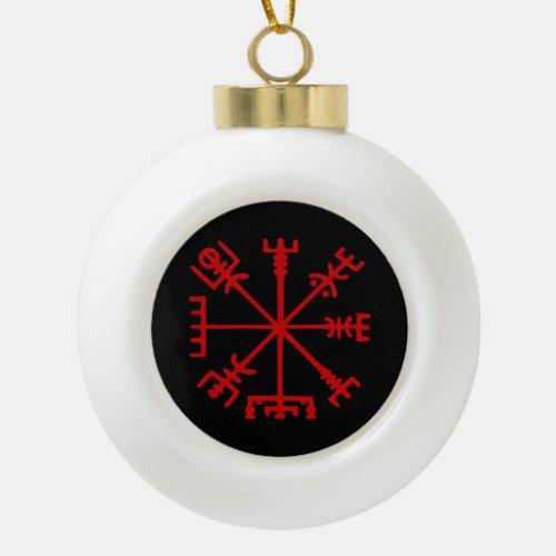 Blood Red Vegvsir Viking Compass Ceramic Ball Christmas Ornament