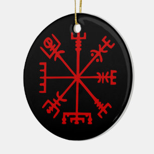 Blood Red Vegvísir (Viking Compass) Ceramic Ornament