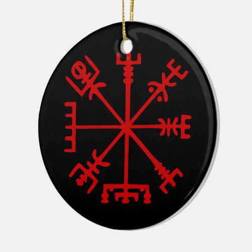 Blood Red Vegvsir Viking Compass Ceramic Ornament