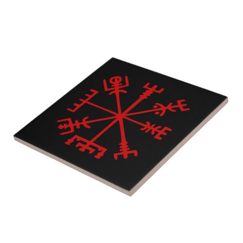 Blood Red Vegvsir Viking Compass Ceramic Tile