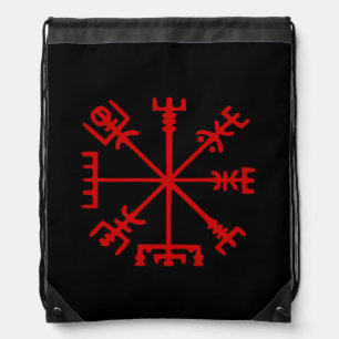 Blood Red Vegvísir (Viking Compass) Drawstring Bag