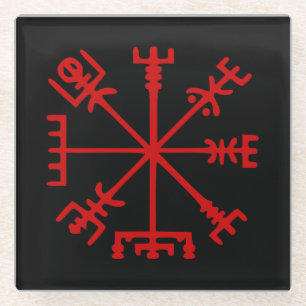 Blood Red Vegvísir (Viking Compass) Glass Coaster