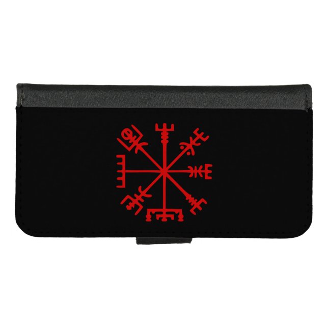 Blood Red Vegvísir (Viking Compass) iPhone Wallet Case (Front (Horizontal))