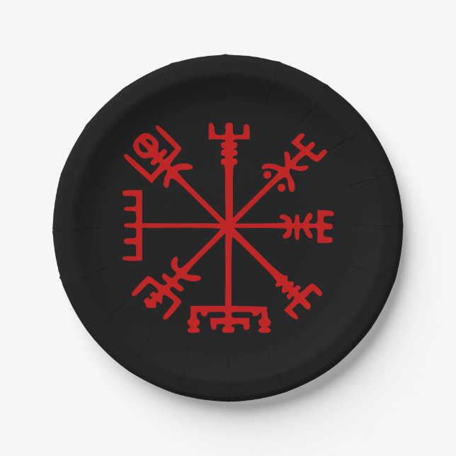 Blood Red Vegvísir (Viking Compass) Paper Plates (Front)