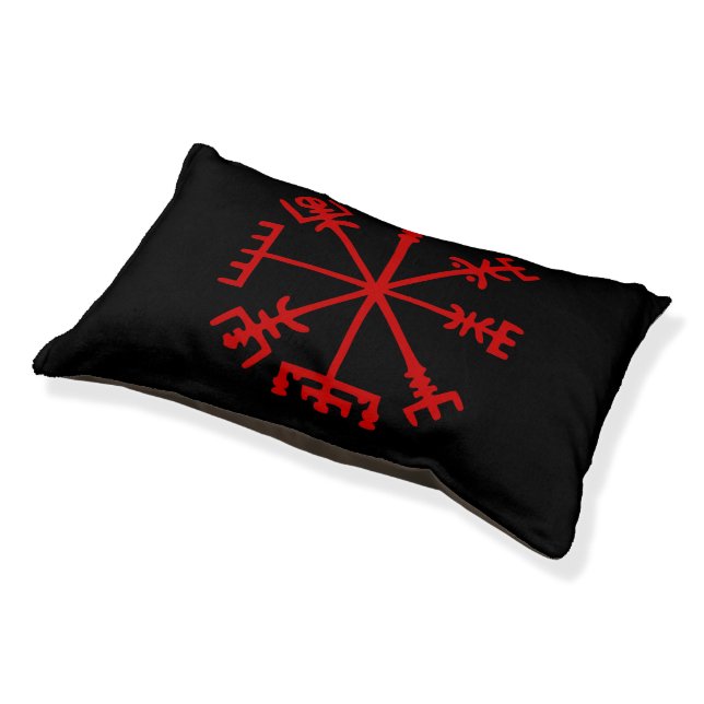Blood Red Vegvísir (Viking Compass) Pet Bed (Angled)
