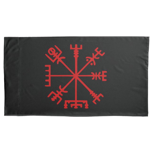 Blood Red Vegvísir (Viking Compass) Pillow Case (Front-Left)