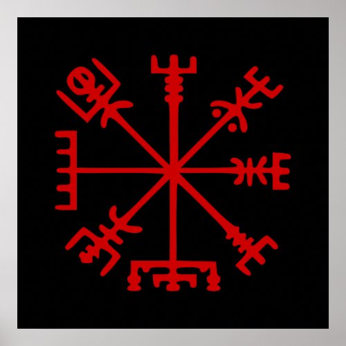 Blood Red Vegvsir Viking Compass Poster
