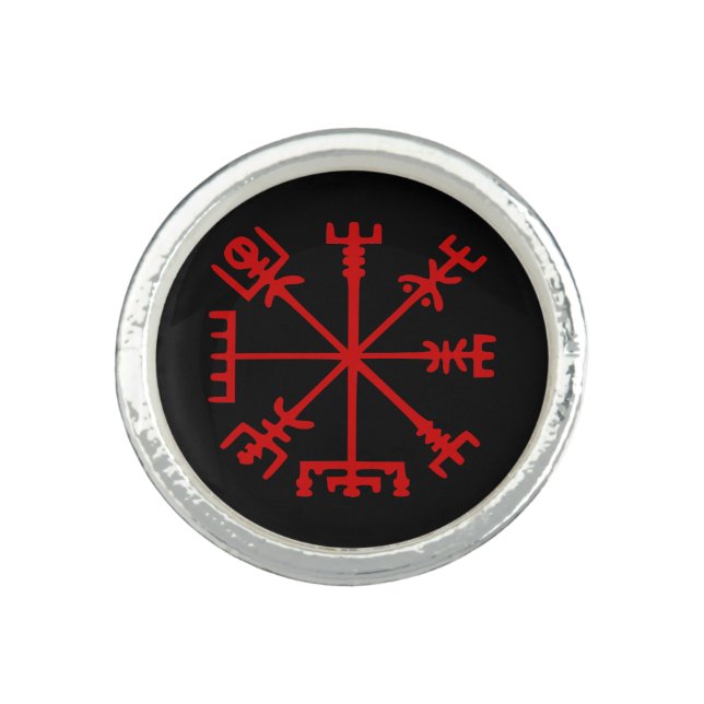 Blood Red Vegvísir (Viking Compass) Ring (Front)