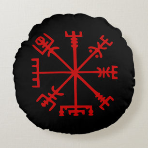 Blood Red Vegvísir (Viking Compass) Round Pillow