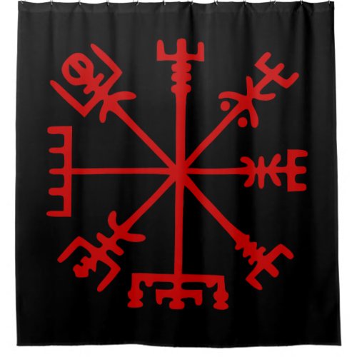 Blood Red Vegvsir Viking Compass Shower Curtain